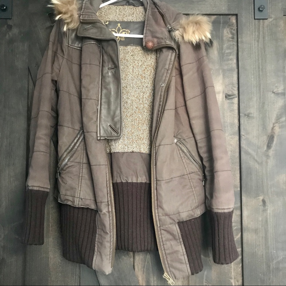 Mackage brown jacket with fur and leather details